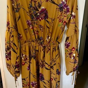Chic Mustard Floral Long Sleeve Dress